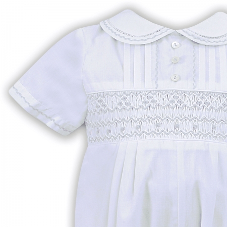 Sarah Louise Baby Boys White  Pleated Smocked Romper #2