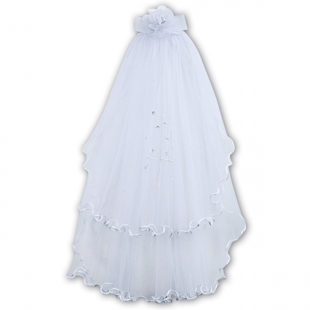 Sarah Louise Frilly Edge White First Holy Communion Veil With A Cross