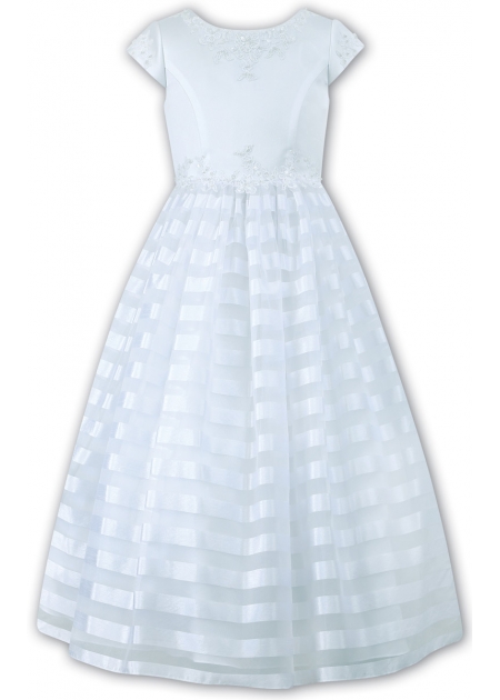 Sarah Louise White Communion With Flower Sequins On Waist And Chiffon Net