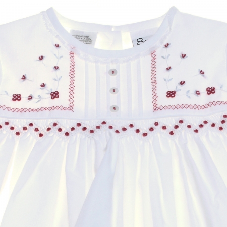Sarah Louise Girls Ivory Smocked Dress Red Embroideries #2