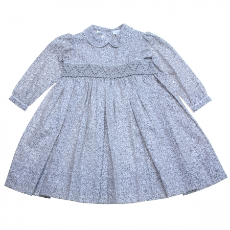 Sarah Louise Girls Grey Floral Smocked Dress