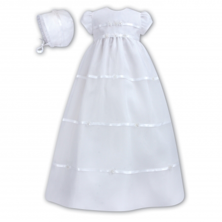 Sarah Louise Baby Girls Satin Stripes Organza Christening Baptism Gown