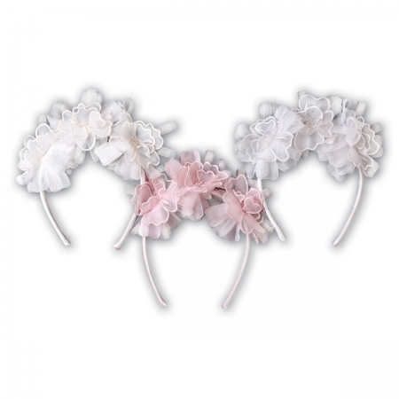 Sarah Louise Alice Band Decorated By Multiple Flowers In Pink And Ivory And White