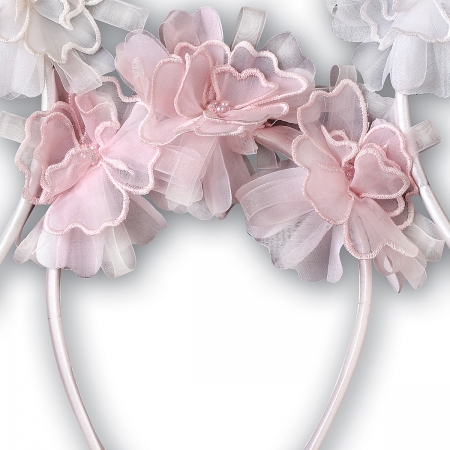 Sarah Louise Alice Band Decorated By Multiple Flowers In Pink And Ivory And White #2