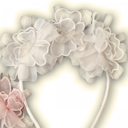 Sarah Louise Alice Band Decorated By Multiple Flowers In Pink And Ivory And White #3