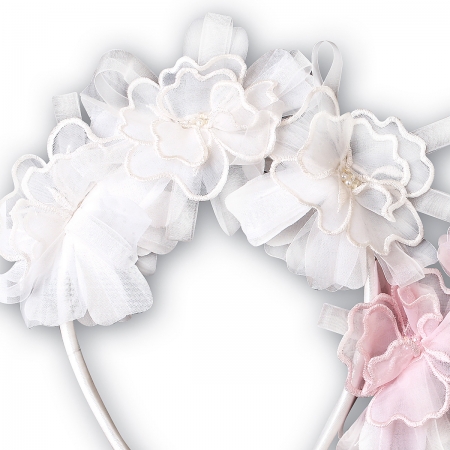 Sarah Louise Alice Band Decorated By Multiple Flowers In Pink And Ivory And White #4