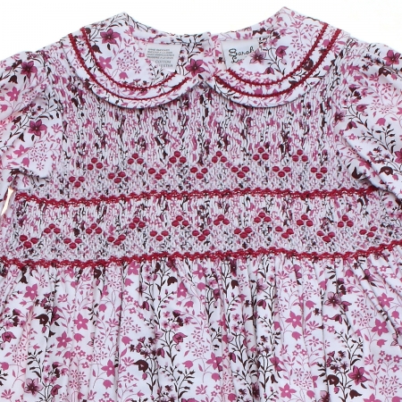 Sarah Louise Girls Red Flowers Smocked Embroidered Dress #3