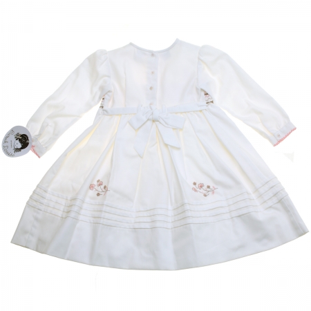 Sarah Louise Girls Ivory Smocked Dress Pink Floral Embroideries #2