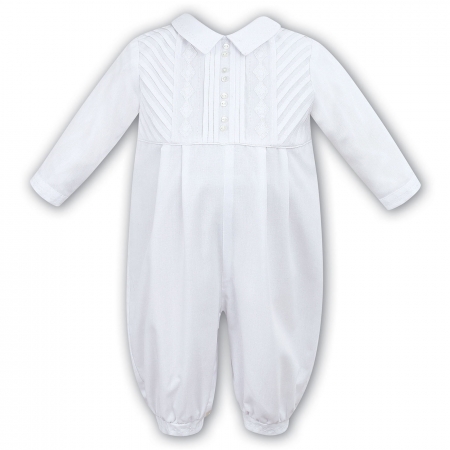 Sarah Louise Baby Boys White Romper Outfit Pleated Front