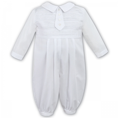 Sarah Louise Baby Boys Beautifully Pleated White Romper