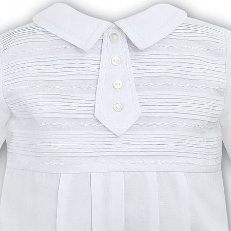 Sarah Louise Baby Boys Beautifully Pleated White Romper #2