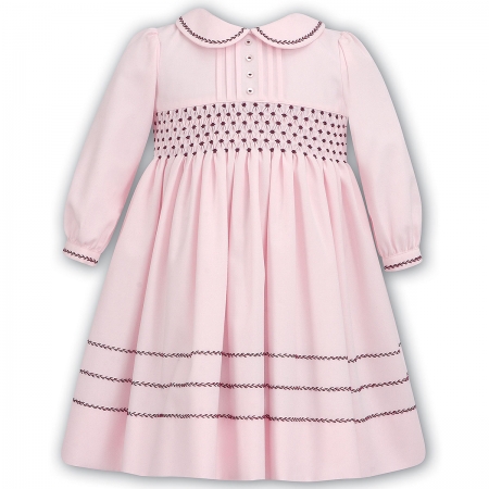 Sarah Louise Toddler Girls Pink Dress Burgundy Smocked