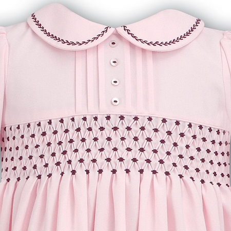 Sarah Louise Toddler Girls Pink Dress Burgundy Smocked #2