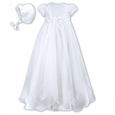 Baby Girls Flowers And Beads White Christening Robe