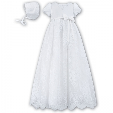 Baby Girls White Christening Robe With Floral Net