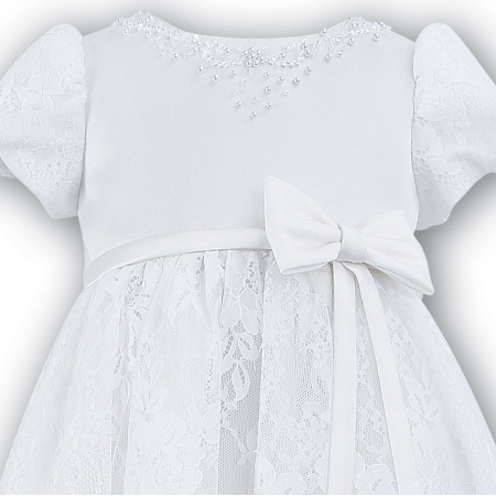Baby Girls White Christening Robe With Floral Net #2