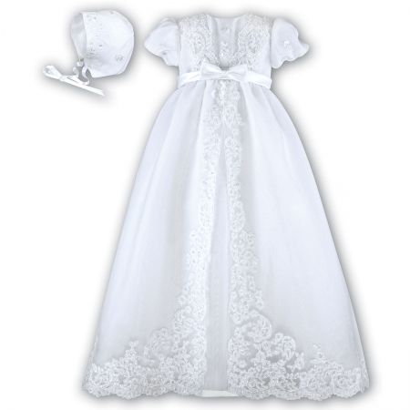 Baby Girls White Christening Robe With Flowers Beads Sequins