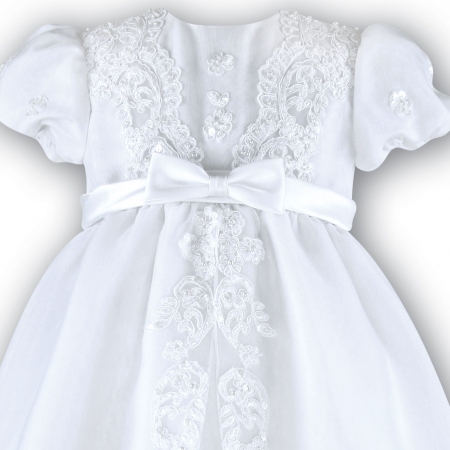 Baby Girls White Christening Robe With Flowers Beads Sequins #2