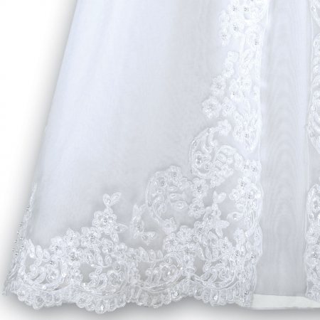 Baby Girls White Christening Robe With Flowers Beads Sequins #3