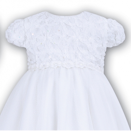 Baby Girls Flowers And Multi Layers Net White Christening Gown #2