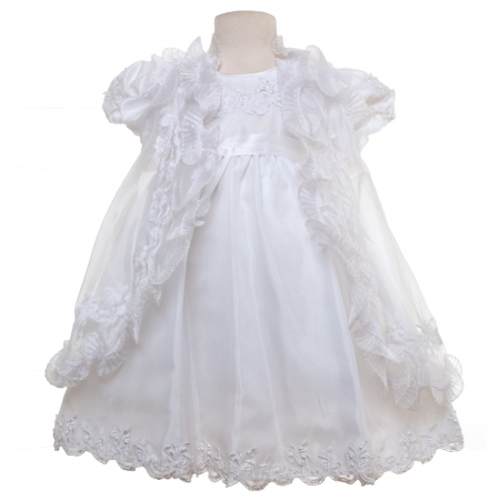 Baby Girls White Christening Dress With White Matching Bonnet