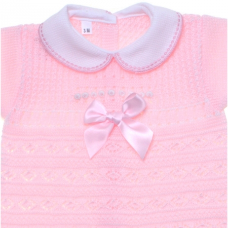 Baby Girls Pink Knitted Shorts Set With Pink Bow #2