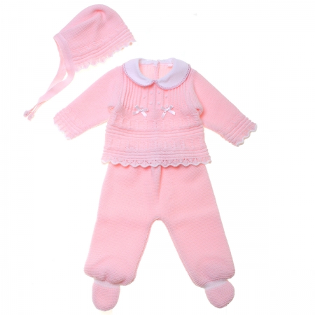 Baby Girls Pink Knitted Outfit With Bows Made in Spain