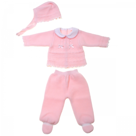 Baby Girls Pink Knitted Outfit With Bows Made in Spain #2