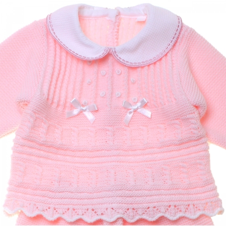 Baby Girls Pink Knitted Outfit With Bows Made in Spain #3