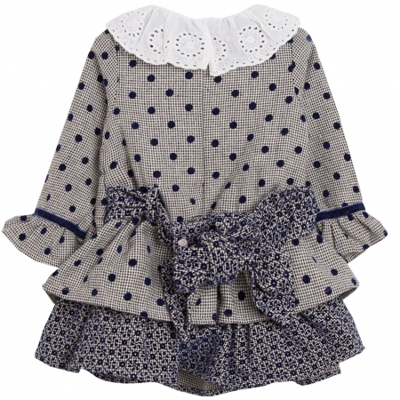 Spanish Baby Girls Navy Grey Dress White Collar Navy Bows #2