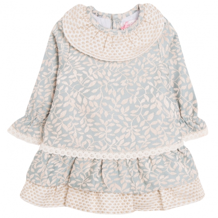Spanish Baby Girls Blue Floral Caramel White Lace Dress
