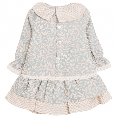 Spanish Baby Girls Blue Floral Caramel White Lace Dress #2