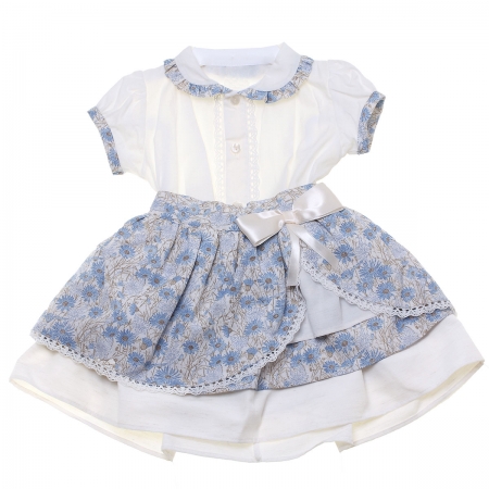 Sale Spanish Baby And Toddler Girls Ivory Blouse Blue Floral Skirt Set
