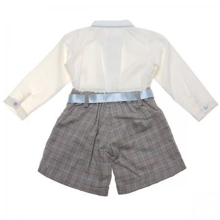 Spanish Made Girls Ivory Blouse Grey Checks Shorts Set #2