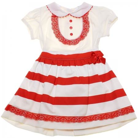 Spanish Baby And Toddler Girls Ivory Blouse Ivory Red Stripes Skirt Red Lace Set