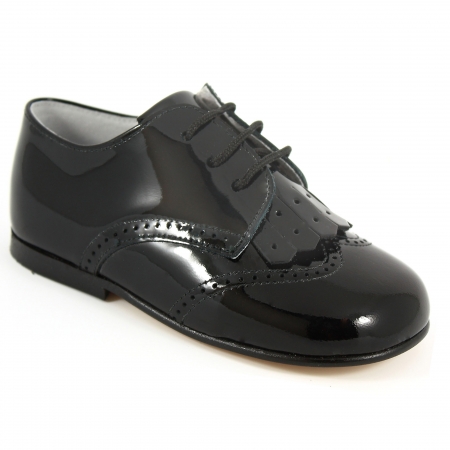 Boys Black Shoes Patent Leather Removable Flap Decoration