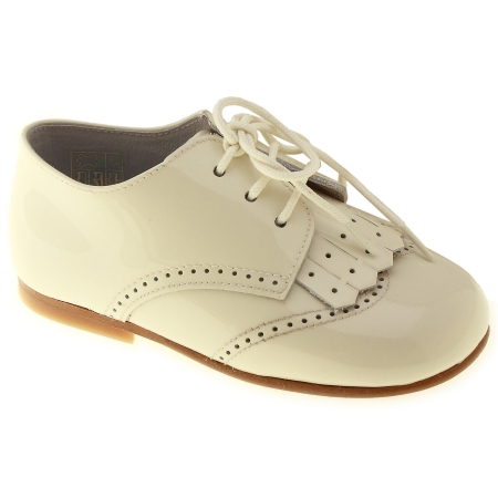 Boys Ivory Shoes Patent Leather Removable Flap Decoration