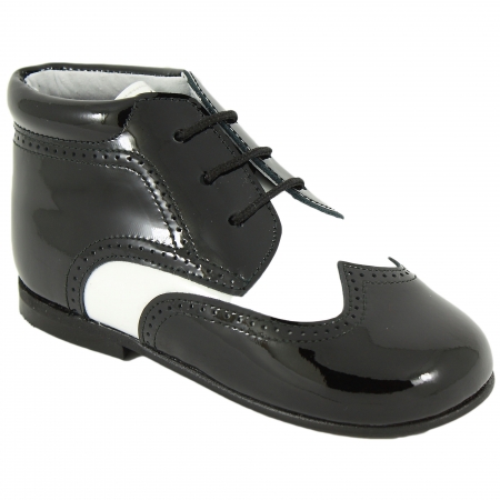 Boys Black Patent Boots With White Stripes