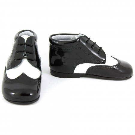 Boys Black Patent Boots With White Stripes #2