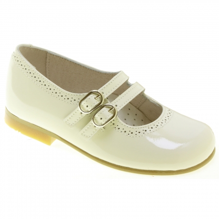 Double Straps Girls Ivory Patent Shoes Mary Jane Styled