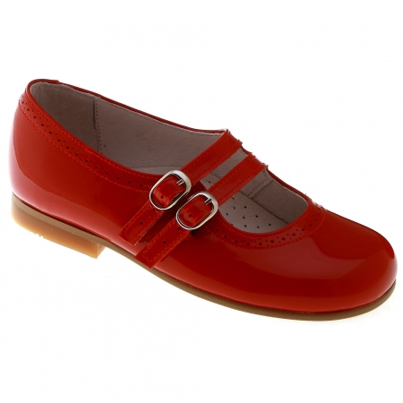 Girls Red Mary Jane Shoes Patent Leather Double Straps