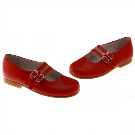 Girls Red Mary Jane Shoes Patent Leather Double Straps #2