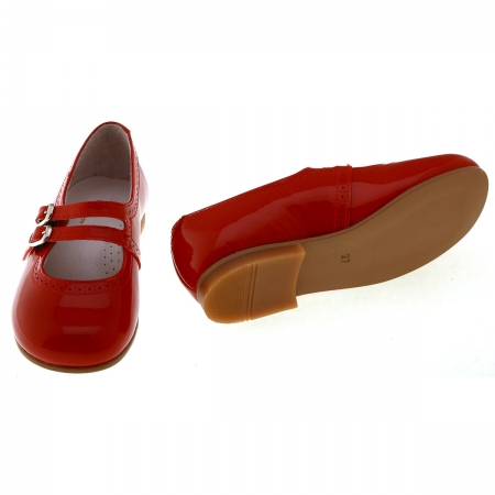 Girls Red Mary Jane Shoes Patent Leather Double Straps #3