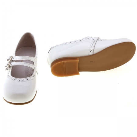 Girls White Mary Jane Patent Shoes Leather Double Straps #3