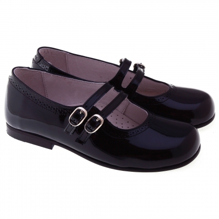 Girls Navy Patent Shoes Double Straps Mary Jane Navy Shoes #2