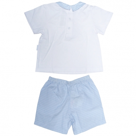 Tutto Piccolo Baby Boys White Blue Sailor Top Blue Gingham Shorts Set #2