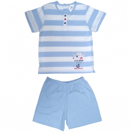 Tutto Piccolo Boys Blue White Stripes Top Blue Shorts Set