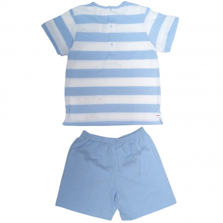 Tutto Piccolo Boys Blue White Stripes Top Blue Shorts Set #2