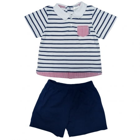 Tutto Piccolo Baby And Toddler Boys White Stripes Top Navy Shorts Set