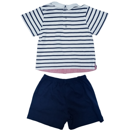 Tutto Piccolo Baby And Toddler Boys White Stripes Top Navy Shorts Set #2